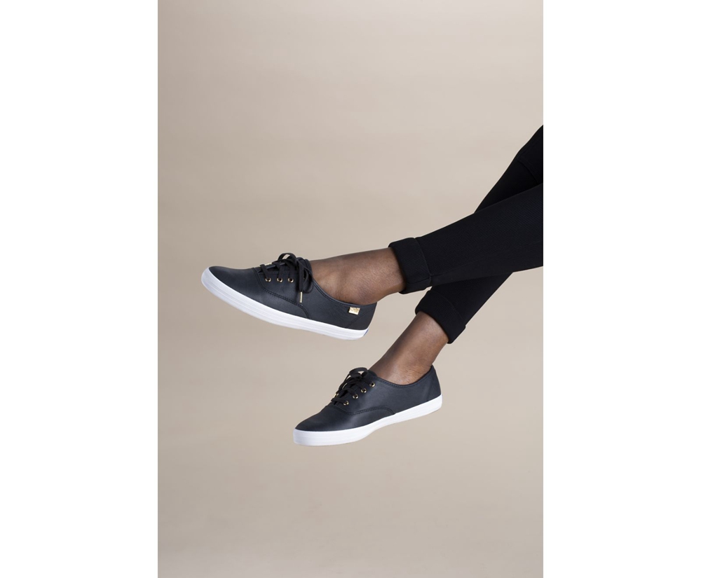 Basket Keds Femme Noir - Champion Luxe Cuir - 136-XWJHFQ